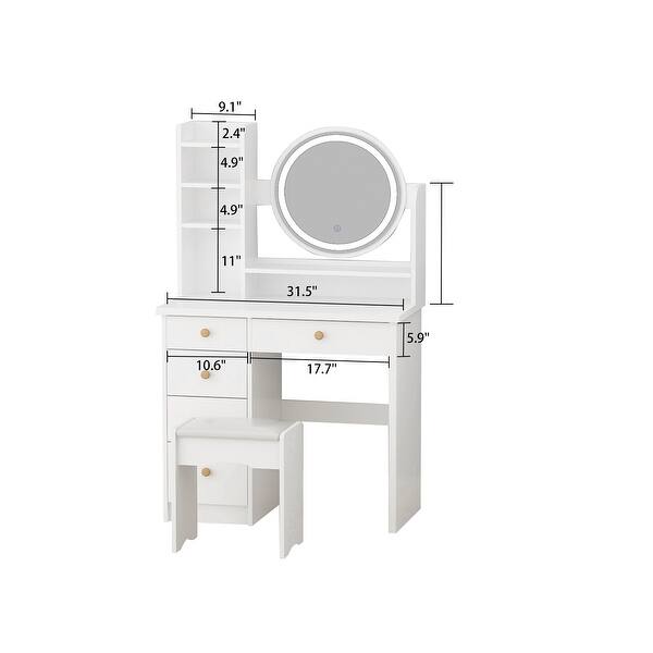 Timechee 31.5" Wide Makeup Vanity Set with Stool, Mirror,3 Color Light